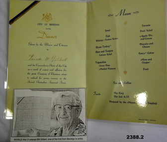 City of Bendigo Welcome home menu with photo inset.