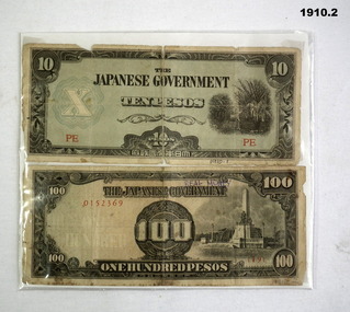 Two Japanese currency notes for use in occupied territory