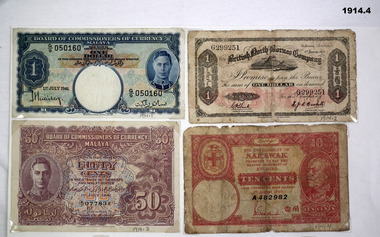 four official currency notes from the islands WW2