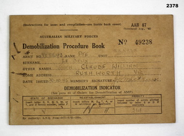 Demobilisation procedure book 2nd AIF.