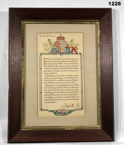 Framed letter to Edgar Dawson and his wife.