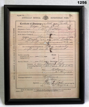 Certificate of discharge of WW1 soldier
