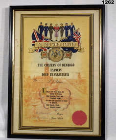 Bendigo Shire certificate issued for service WW2