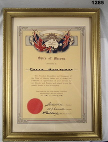 Marong shire appreciation certificate WW2