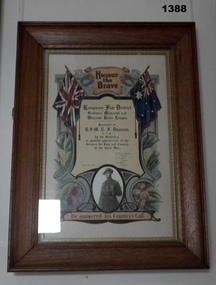 Certificate from Kangaroo Flat District Soldiers Memorial and Welcome Home League