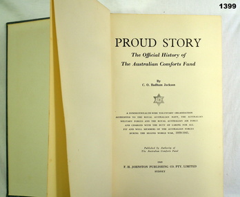Book detailing the official history of the Australian Comforts Fund