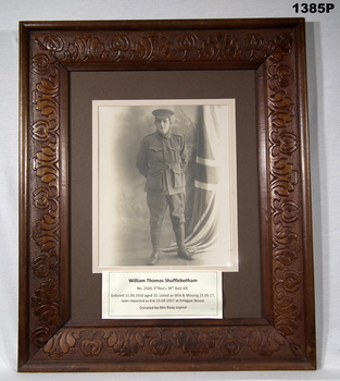 Framed wood B & W photo of a WW1 soldier