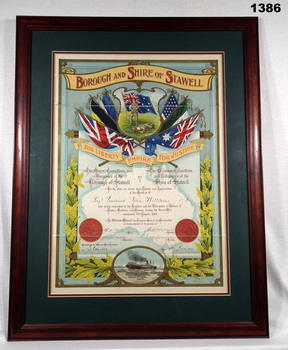 Shire of Stawell appreciation certificate WW1