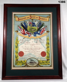 Shire of Stawell appreciation certificate WW1