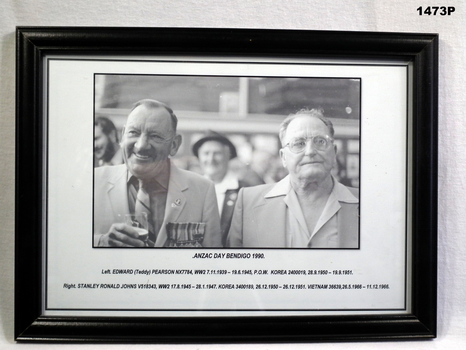 Photograph two men with medals ANZAC Day 1990.