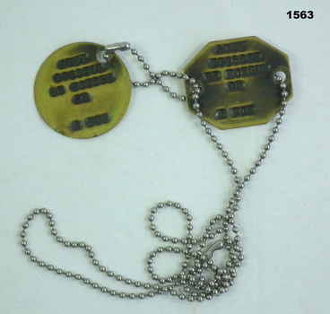 Pair of identity disc’s on a metal chain