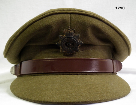 Khaki colour peak hat with medical corp badge