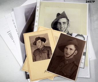Series of photos, documents re Hood family WW1, WW2,