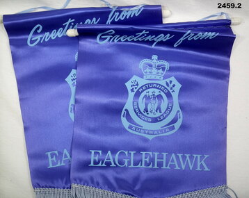 Blue banners relating to greetings from Eaglehawk RSL.