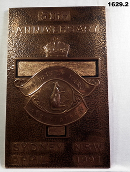 Plaque re the 50th Anniversary of Tobruk.