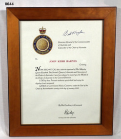 Certificate award of the OAM.