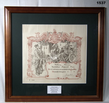 Certificate from WW1 relating to WIA