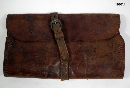 Leather folding wallet for a Vickers cleaning kit.