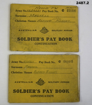 Yellow pay books AIF WW2