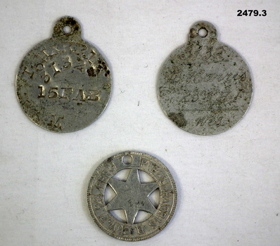 Three Aluminium Identity Discs AIF WW1