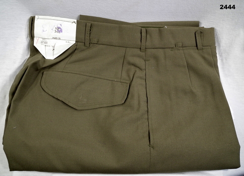 Pair of khaki polyester uniform trousers.