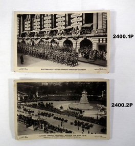 Two postcards re the Victory march London 1919.