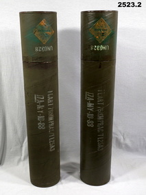Two 76 mm shell cases empty.