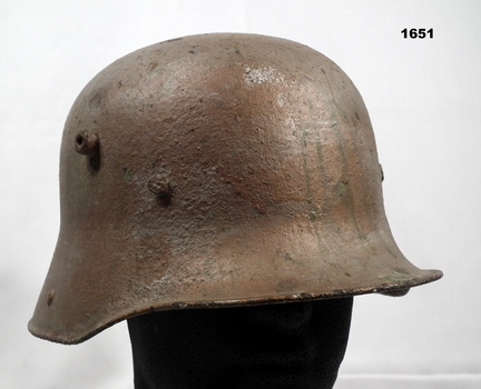 World War One German steel helmet as used in the trenches.