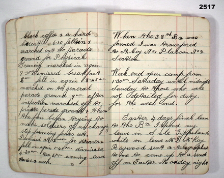 Hand written diary re soldier in 38th Bn.