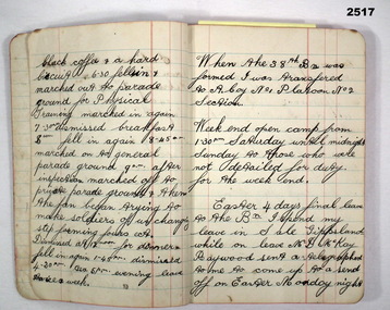 Hand written diary re soldier in 38th Bn.