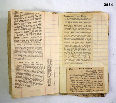 Notebook with newspaper cuttings in WW1