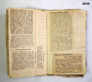 Notebook with newspaper cuttings in WW1