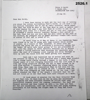 Letter written relating to a soldiers death Vietnam.