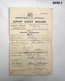 Administrative record - SERVICE RECORDS, 1)  Commonwealth of Australia et al, 1)  11.8.1911;  .2)  9.5.1919;  .3)  10.12.1942;