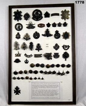 Framed with series of buttons and badges souvenired