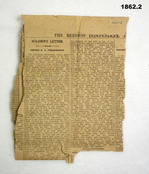 Newspaper cutting re a Light Horse soldier WW1