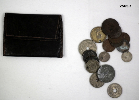 Money purse and coins WW1 era
