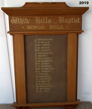 White Hills Baptist Church Honor Board