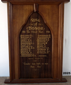 Timber and gold lettering Church Honor Roll WW1