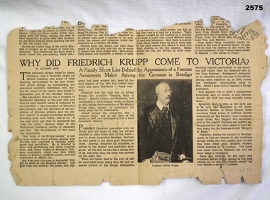 Newspaper cutting relating to Frederick Krupp.
