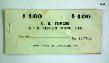 Book of $1.00 vouchers U.S Vung Tau