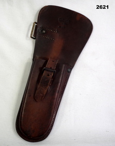 Brown tan leather pouch with leather strap.
