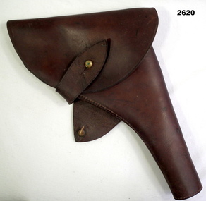 Leather pistol holder with brass buttons.