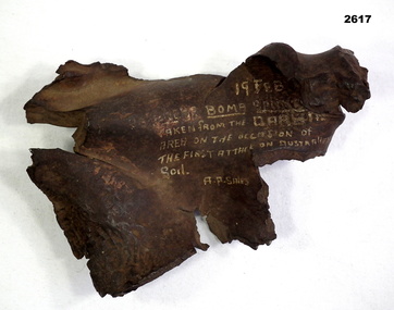 Piece of metal shrapnel taken at Darwin 1942