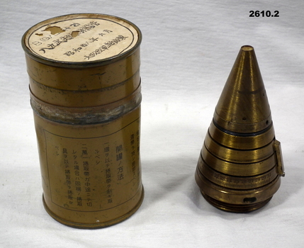 Tin with nose cap, japanese items.