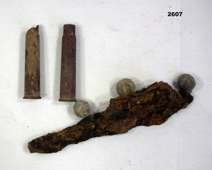 Pieces of shrapnel and cartridges cases WW1.