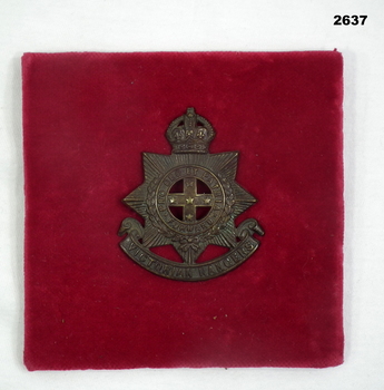 Victorian Rangers badge mounted on felt.