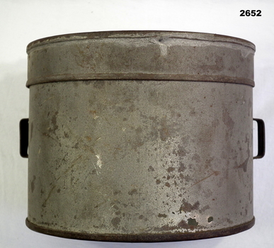Possible metal food container with handles.