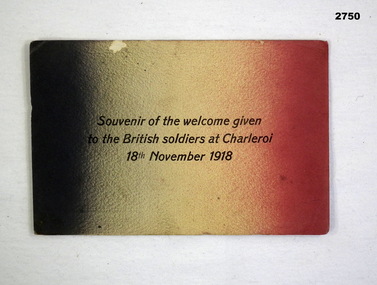Souvenir postcard re Charleroi Nov 1918.