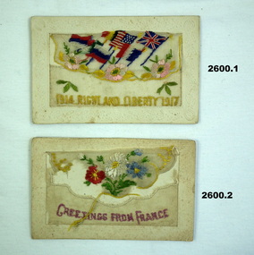 Three cards, two silk post cards WW1